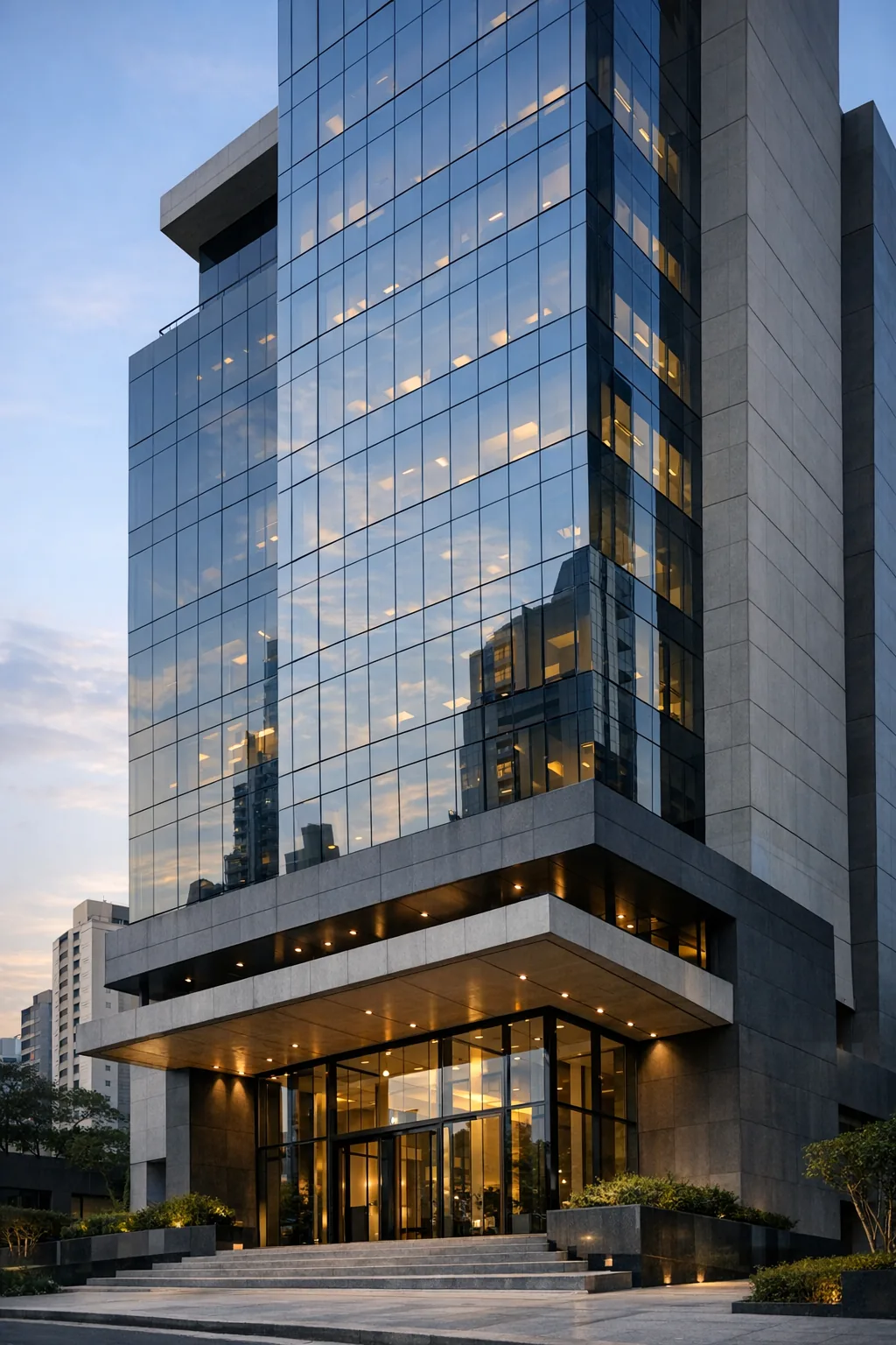 Prédio corporativo moderno representando a abertura de uma empresa