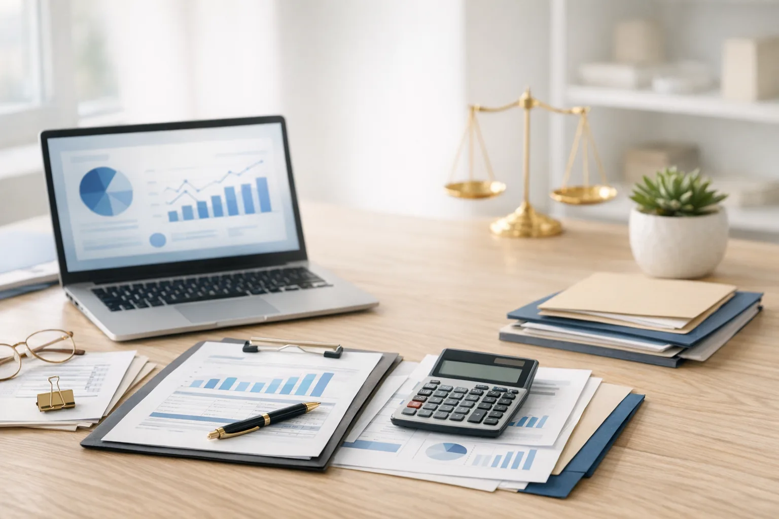 Ambiente claro de trabalho representando empresas que precisam de assessoria fiscal